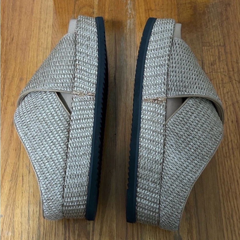 Rear ROAM Tan Woven Platform Slide Sandals - Picture 6 of 7